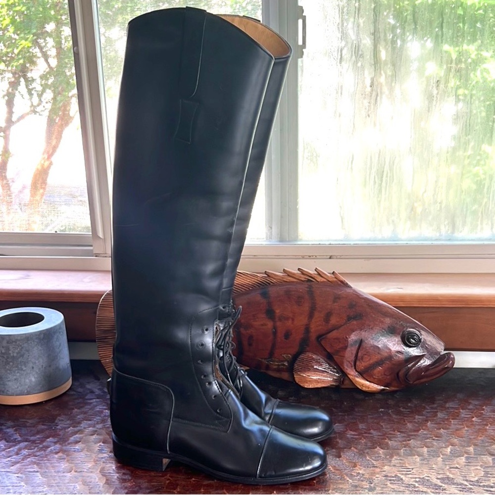Elan Tall Black Field Riding Boots 🥾 Leather 6.5 Long Laced Ankles Excellent